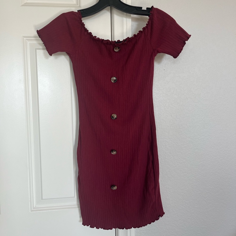 SHEIN Burgundy Mini Dress with Button Detail